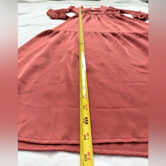Express Satin Texture Tiered Rust Puff Long Sleeve Smock Waist Maxi Dress | XS - Picture 8 of 16